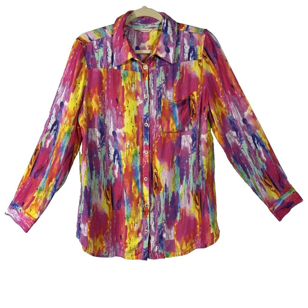 Soft Surroundings Multi Color Full Button Top Shi… - image 1